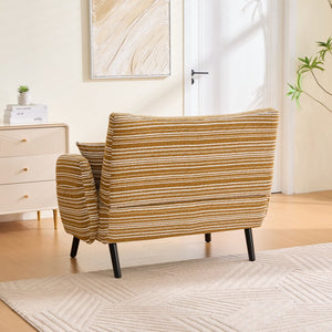 English Elm Modern tufted two-seater sofa with boucle upholstery, tapered legs, storage pockets, cozy compact design Mustard yellow W395P376588