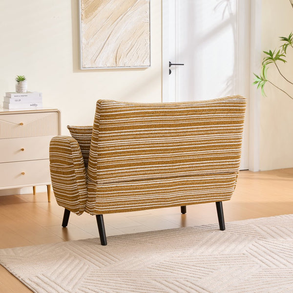 English Elm Modern tufted two-seater sofa with boucle upholstery, tapered legs, storage pockets and plush comfort for small spaces and offices Mustard yellow W395P376588