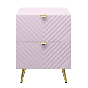 English Elm Pink High Gloss Wave 2-Drawer Nightstand with Reflective Finish, Metal Legs, Modern Luxe Accent Piece B062P209010