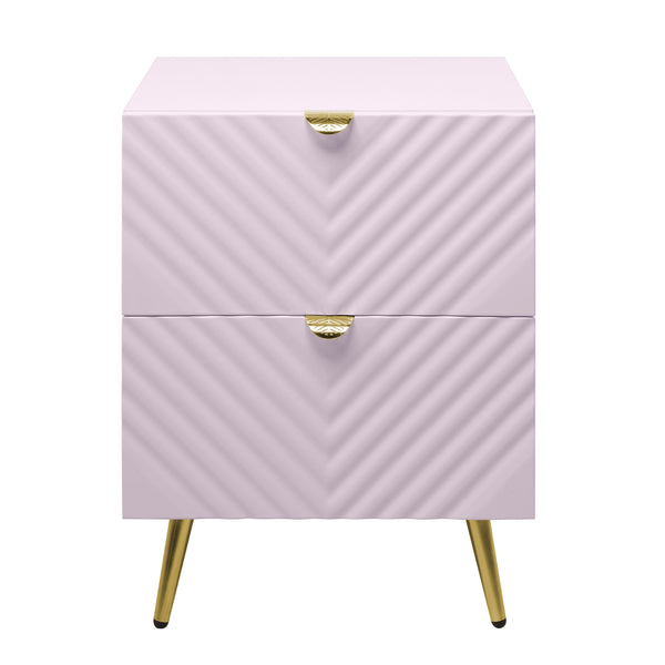 English Elm Pink High Gloss Wave 2-Drawer Nightstand with Reflective Finish, Metal Legs, Modern Luxe Accent Piece B062P209010