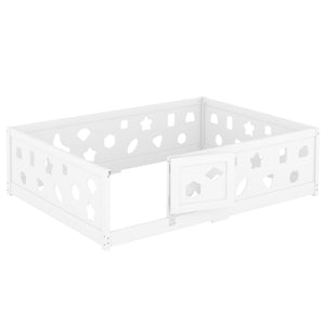 English Elm Full Size Floor Bed With Safety Guardrails & Built-In Door, Solid Wood Frame For Kids' Bedrooms & Playrooms W1820P240541