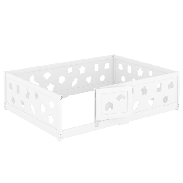 English Elm Full Size Floor Bed With Safety Guardrails & Built-In Door, Solid Wood Frame For Kids' Bedrooms & Playrooms W1820P240541