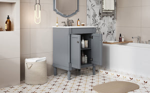 English Elm 24'' Modern Bathroom Vanity with Ceramic Basin, Solid Wood Frame, Soft-Close Doors, Ample Storage Grey N710P190503E