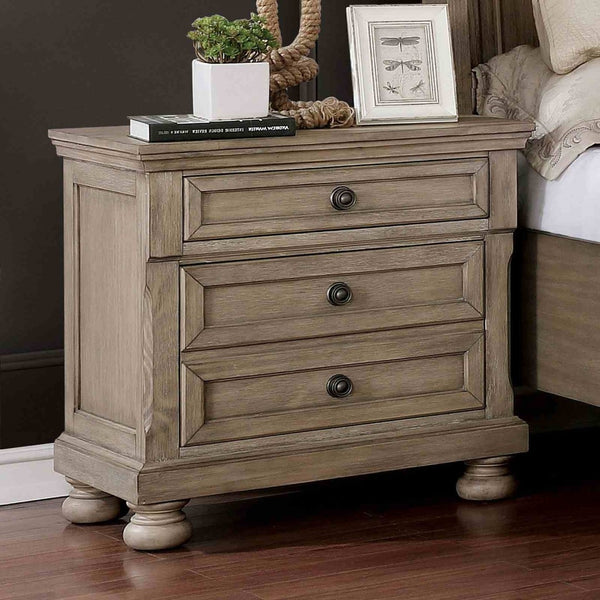 English Elm Contemporary Stone Top Nightstand Reeded Drawers Chrome Pulls Gray Bedroom Storage B2741P436976