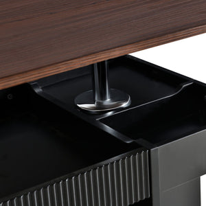 English Elm U-Can Modern Adjustable End Table with 360° Rotating Lift-Top, Lockable Wheels and Storage Space Black+Brown N724P292505B