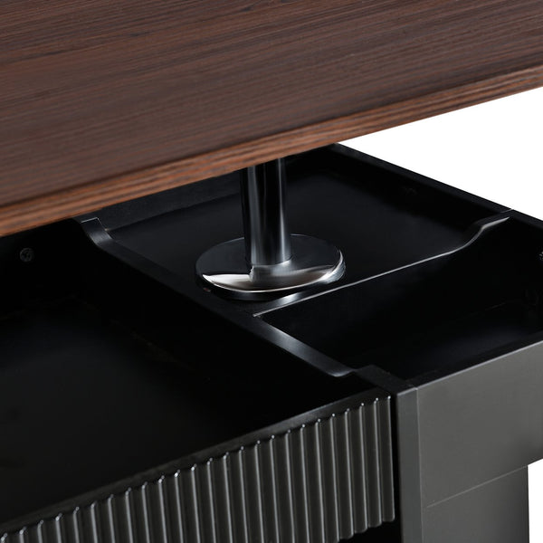 English Elm U-Can Modern Adjustable End Table with 360° Rotating Lift-Top, Lockable Wheels and Storage Space Black+Brown N724P292505B