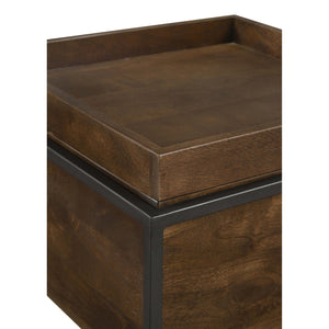 English Elm Ondrej Dark Brown Square Side Table with Removable Tray, Mango Wood Top & Iron X-Style Legs, 22"H (98) B062P344931
