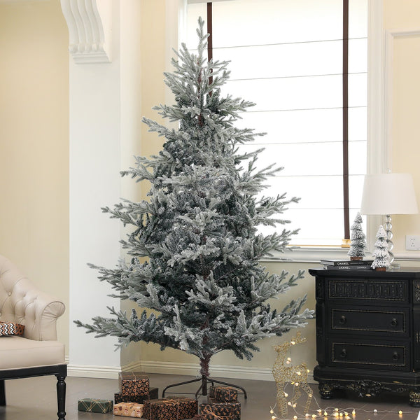 English Elm Homcom 7.5Ft Nordic Pine Snow Flocked Christmas Tree With Easy Assembly & Stable Metal Stand For Holidays W2225P229279