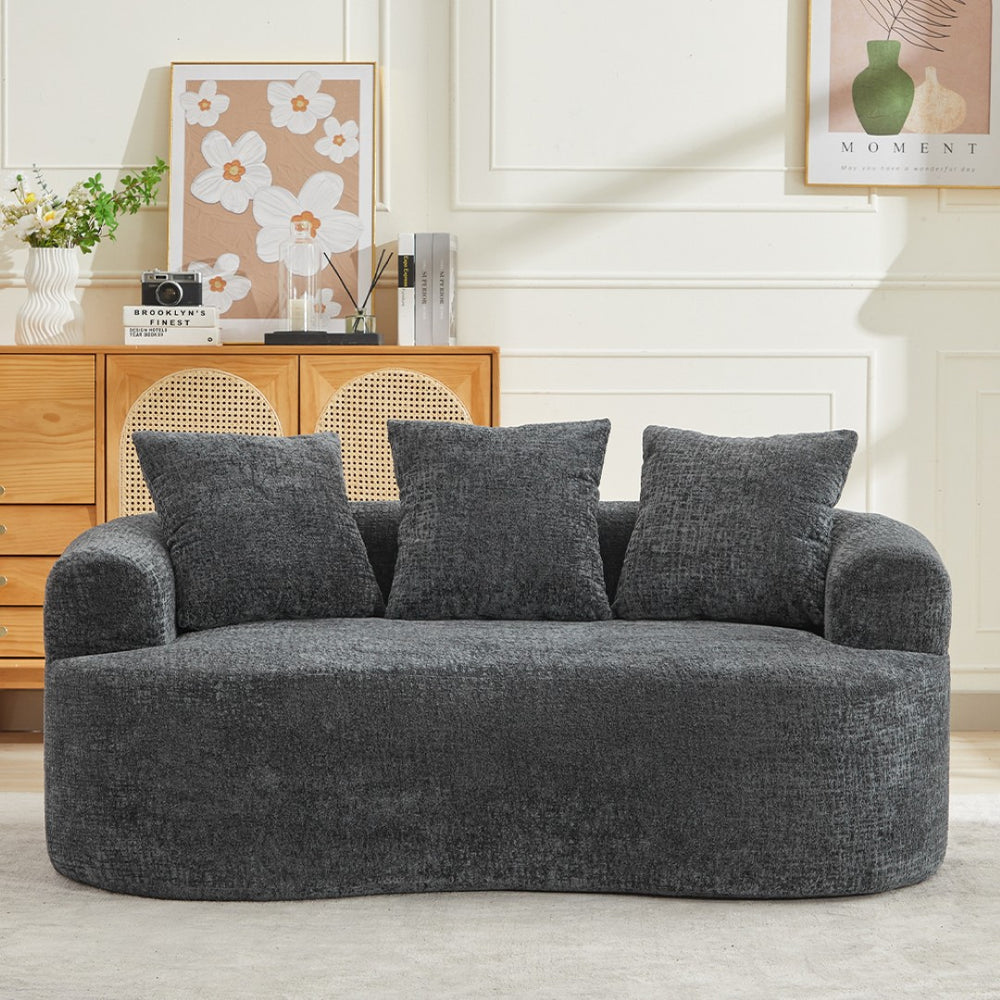 English Elm Curved Chenille Loveseat with Memory Foam Seating and Three Pillows for Compact Spaces Grey W1752P361566