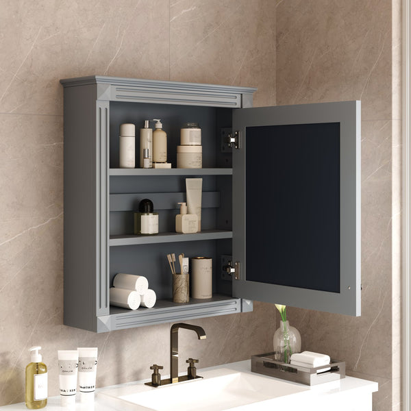 English Elm 24'' 24'' Wall Mounted Bathroom Mirror Cabinet with Adjustable Shelves, Space-Saving Modern Storage Solution Grey N710P195492E