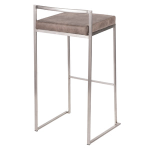 English Elm Fuji Contemporary Stackable Barstool Set Of 2 – Stylish Stainless Steel Frame & Stone Cowboy Fabric Cushions B202P222168