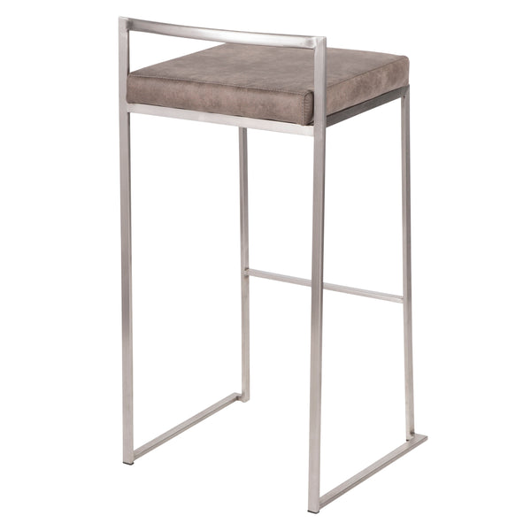 English Elm Fuji Contemporary Stackable Barstool Set Of 2 – Stylish Stainless Steel Frame & Stone Cowboy Fabric Cushions B202P222168