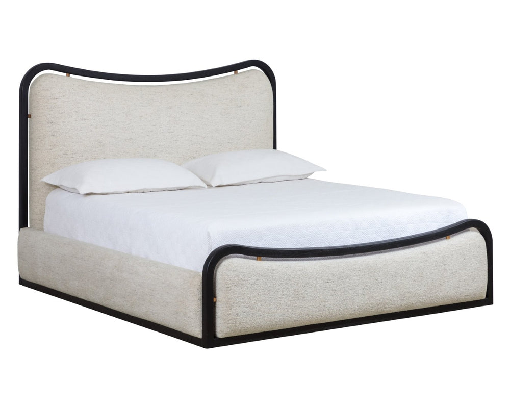 Sunpan JUNIA Bed - King Size - Modern Upholstered Design with Warm Wood & Gold Accents for Luxurious Style 112132