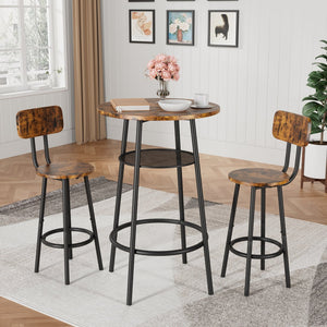 English Elm Bar 3-Piece Dining Set with Stools and Backrests, MDF & Metal Farmhouse Design, Space-Saving Pair Brown W57868878