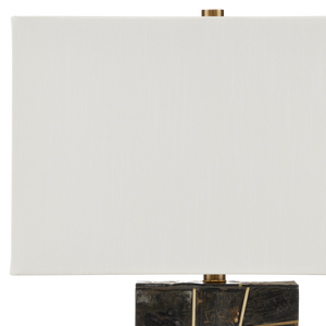 Carina Table Lamp - Elegant Natural Horn Inlay with Brass Accents, Off-White Shade, 28" Height