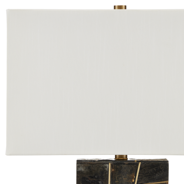 Carina Table Lamp - Elegant Natural Horn Inlay with Brass Accents, Off-White Shade, 28" Height