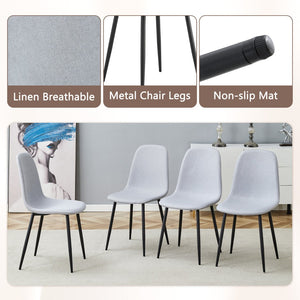 English Elm Table Set - Modern Black Wood Textured Dining Table With 6 Stylish Light Gray Linen-Cotton Chairs W1151S04317-GIGA