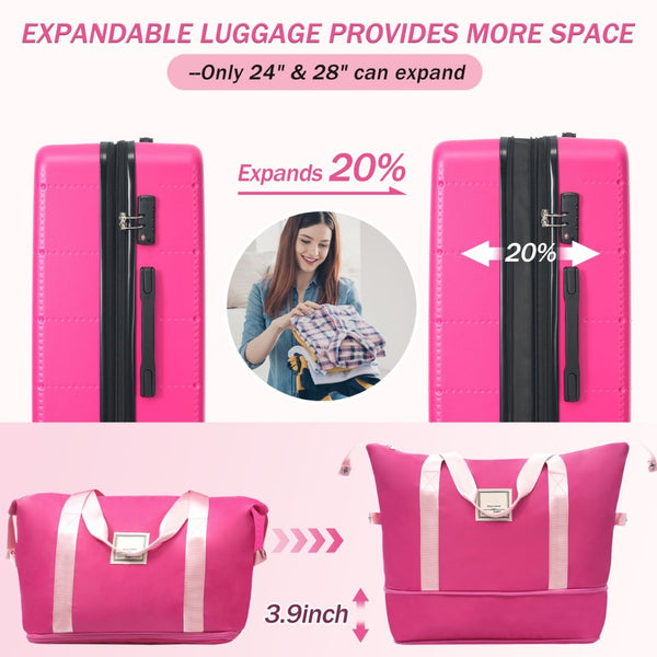 English Elm Luggage 5 Piece Hardside Abs Set with Front Access Carry on and Tsa Spinner Wheels Pink N732P391557F