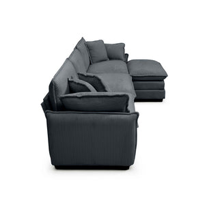 English Elm Oversize L-Shaped 3-Seater Sofa With Ottoman - Plush Grey Corduroy For Modern Living Spaces W714S00757-GIGA
