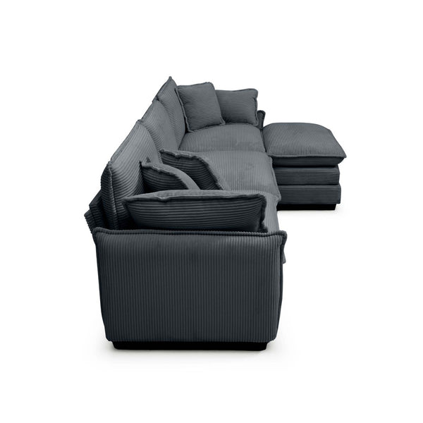 English Elm Oversize L-Shaped 3-Seater Sofa With Ottoman - Plush Grey Corduroy For Modern Living Spaces W714S00757-GIGA