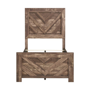 English Elm Rustic Queen Panel Bed with V-Pattern Headboard, 3D Paper Veneer Wood Look, Boxed Easy Assembly Rustic Brown 45.25 L x 40.25 W x 6.5 H B011P250475