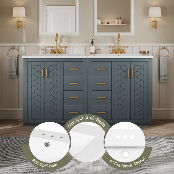 English Elm 60'' Bathroom Vanity Set With Elegant Ceramic Sink, Solid Wood Frame & Ample Storage For Modern Spaces N710SS00002C