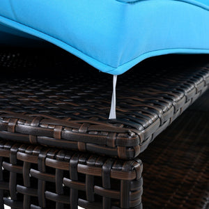 English Elm U_style Outdoor Double Sun Lounger Hdpe Wicker Steel Frame with Canopy Pop up Tables Blue WY000485AAC