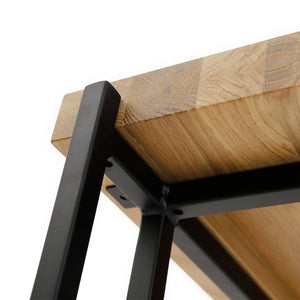 English Elm Luka Oak C-Side Table Small — Solid Oak Soap-Finish Top with Black Metal Frame, Sleek Sofa Slide-In (21x14x28) B353P370419