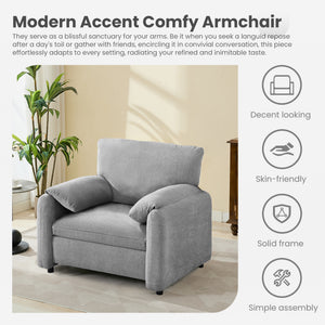 English Elm Modern Chenille Oversized Accent Chair with Thick Spring Cushion, Bread-Style Armrests, Grey, Cozy Reading Sofa (38") W1521P331584