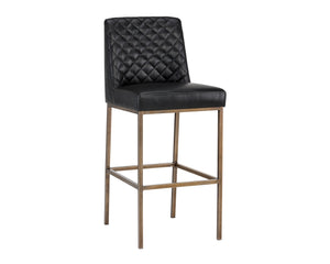 Sunpan Leighland Classic Barstool with Antique Brass Frame and Diamond-Stitched Faux Leather Upholstery Coal Black