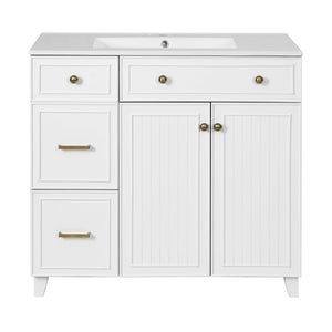 English Elm 36" Modern Bathroom Vanity with Ceramic Sink, Soft-Close Doors, Double-Layer Drawer & Storage Elegance White N729P289163K