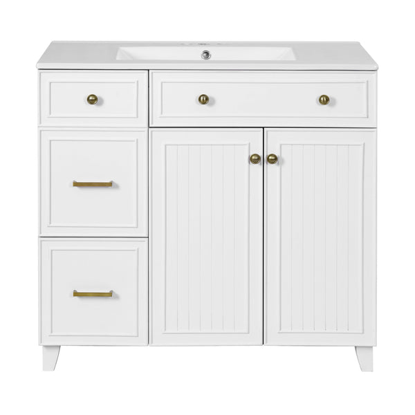English Elm 36" Modern Bathroom Vanity with Ceramic Sink, Soft-Close Doors, Double-Layer Drawer & Storage Elegance White N729P289163K
