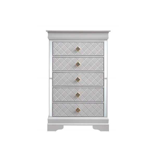 English Elm Verona Pearl White Chest with Dovetail Drawers, Metal Guides, Gold Crystal Handles, Ready-Assembled White 18 L x 33 W x 51 H B078P384068