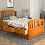 English Elm Orisfur. Twin Size Platform Storage Bed Solid Wood Bed With 6 Drawers