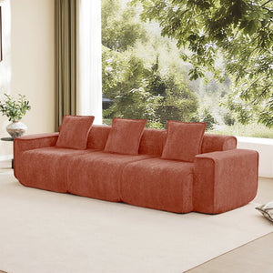 English Elm Streamlined Modular Cloud Sofa Three Seat Velvet Cushions with French Piping for Living Rooms Red W3041S00358