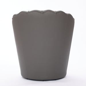 English Elm Gray Petal Swivel Chair with 360° Silent Metal Base, Top-Grain Leather Wingback Accent Seat, Curved Fluted Design W570P375747