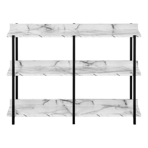 English Elm Accent Table - Modern White Marble Look Console With Black Metal Frame For Entryway & Living Room Storage B2710P218992
