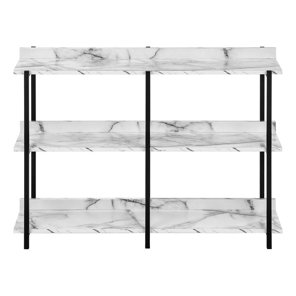 English Elm Accent Table - Modern White Marble Look Console With Black Metal Frame For Entryway & Living Room Storage B2710P218992