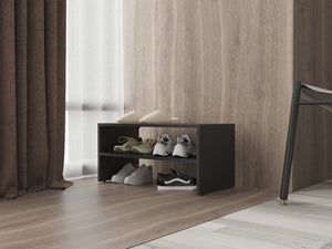 English Elm Stackable Shoe Rack Howard Black – Space-Saving Engineered Wood Organizer with Two Spacious Shelves for Bedroom Storage B092P228571