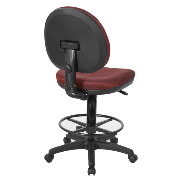 OSP Home Furnishings Sculptured Ergonomic Drafting Chair with Lumbar Support Padded Seat and Footring Wine DC550-298