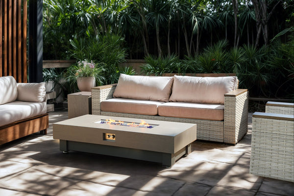 English Elm 60-INCH Modern Fire Pit Table with Stainless Steel Burner, Rain Cover, Propane Heater for Patio Gatherings Black,Walnut W3131P333699