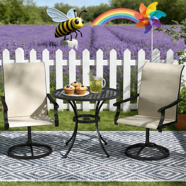 English Elm High Back Swivel Outdoor Patio Chairs with Breathable Mesh and Powder Coated Steel Frame T3971P444463