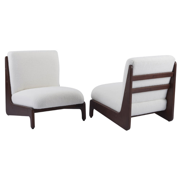 English Elm Scott Living Moda Set of 2 Accent Chairs White Cushion Matte Black Wood Frame Walnut N767P356660W