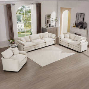 English Elm 3 Plush Corduroy Sofa Set – Oversized 3-Piece Beige Living Room Trio, Memory Foam Deep Seats W714S00767