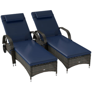 English Elm Adjustable Pe Rattan Outdoor Chaise Lounge with Wheels Cushion and Resort Style T3971P418340