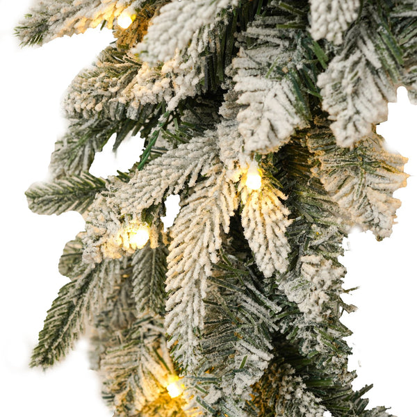 English Elm Christmas Snow Flocked Wreath Set with 9ft Garland & 6ft Tree, Warm LED Lights, 3-Piece Indoor Decor (100) PX283313AAW