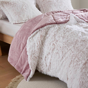 English Elm 3 Piece Shaggy Faux Fur Comforter Set Plush Lodge Style Hypoallergenic Bedding Pink+White B035P319587
