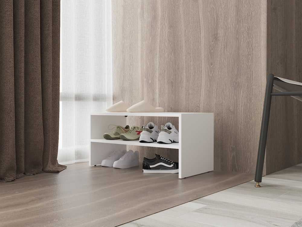 English Elm Stackable Shoe Rack Howard White - Space-Saving Engineered Wood Organizer with Two Spacious Shelves B092P228570