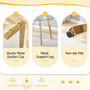 English Elm Modern Round Tempered Glass Dining Table with Gold 7-Shaped Legs, 47.3" Clear Top, Durable Luxury W1151S01881