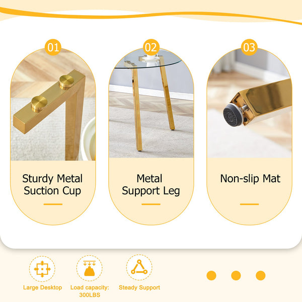 English Elm Modern Round Tempered Glass Dining Table with Gold 7-Shaped Legs, 47.3" Clear Top, Durable Luxury W1151S01881